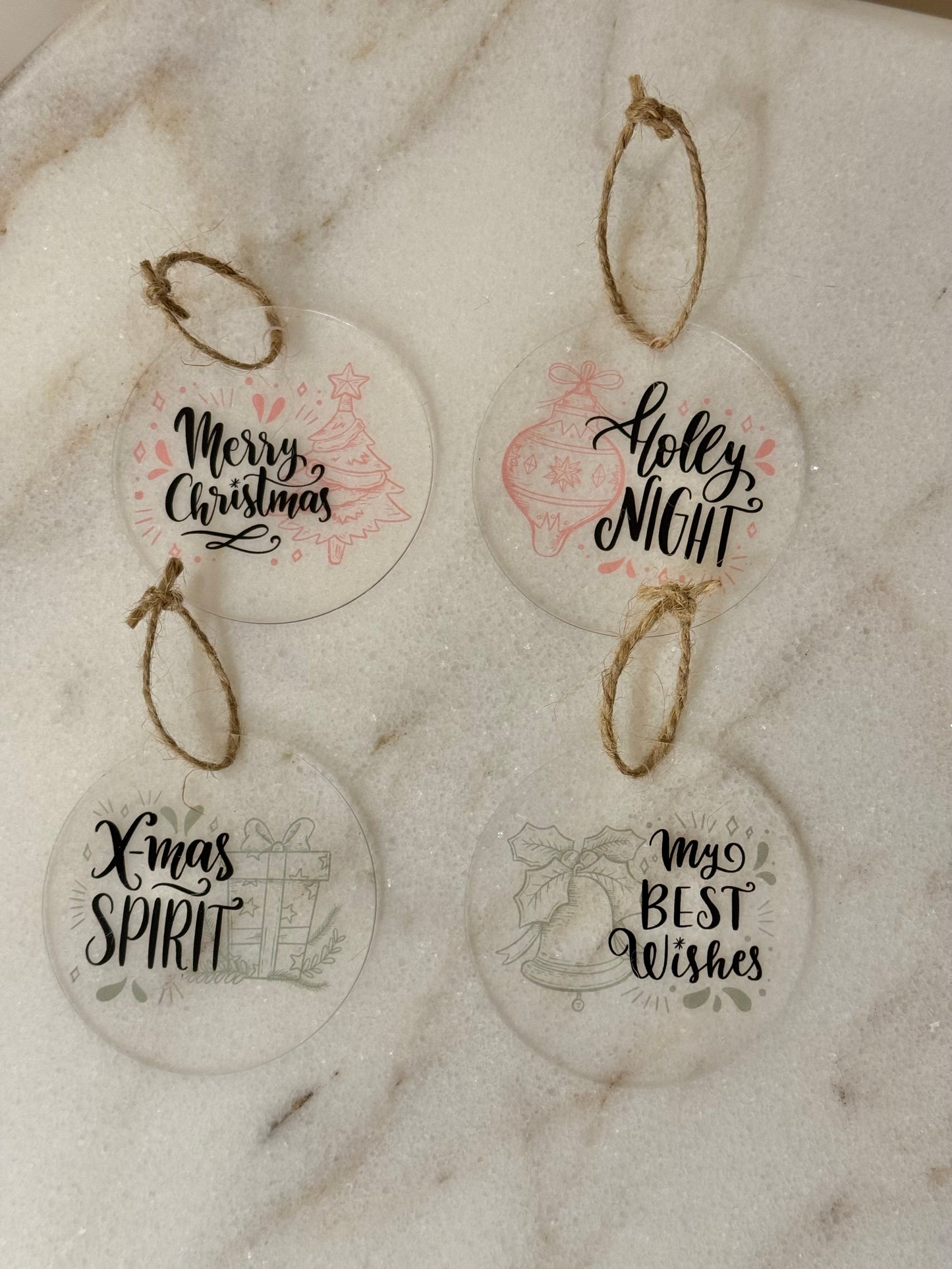 ''X-mas spirit' Acrylic Christmas Ornaments - 4pcs