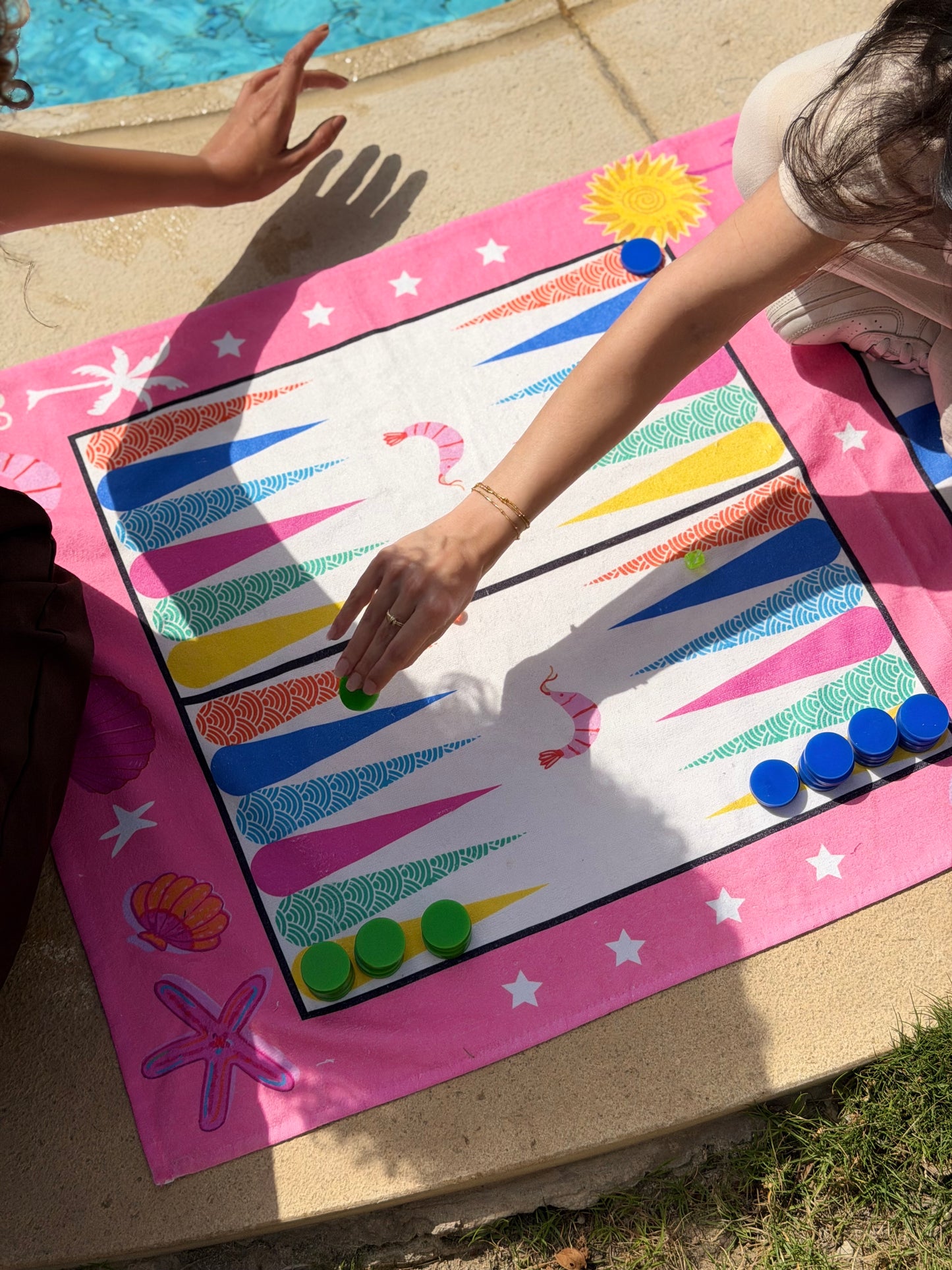 Game Beach Towel - Pink Tawla & Chess