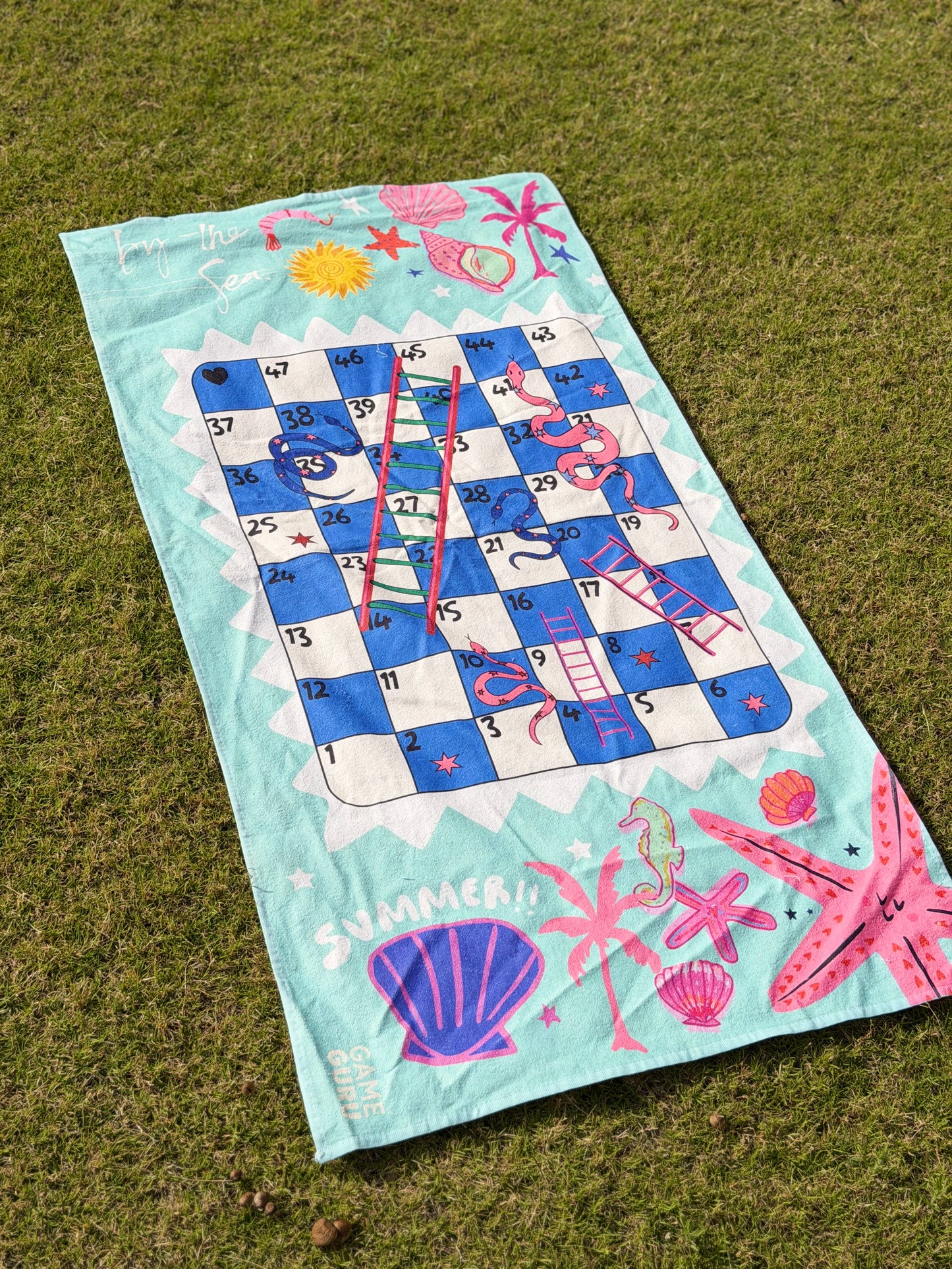 Game Beach Towel - Blue Snakes & Ladders