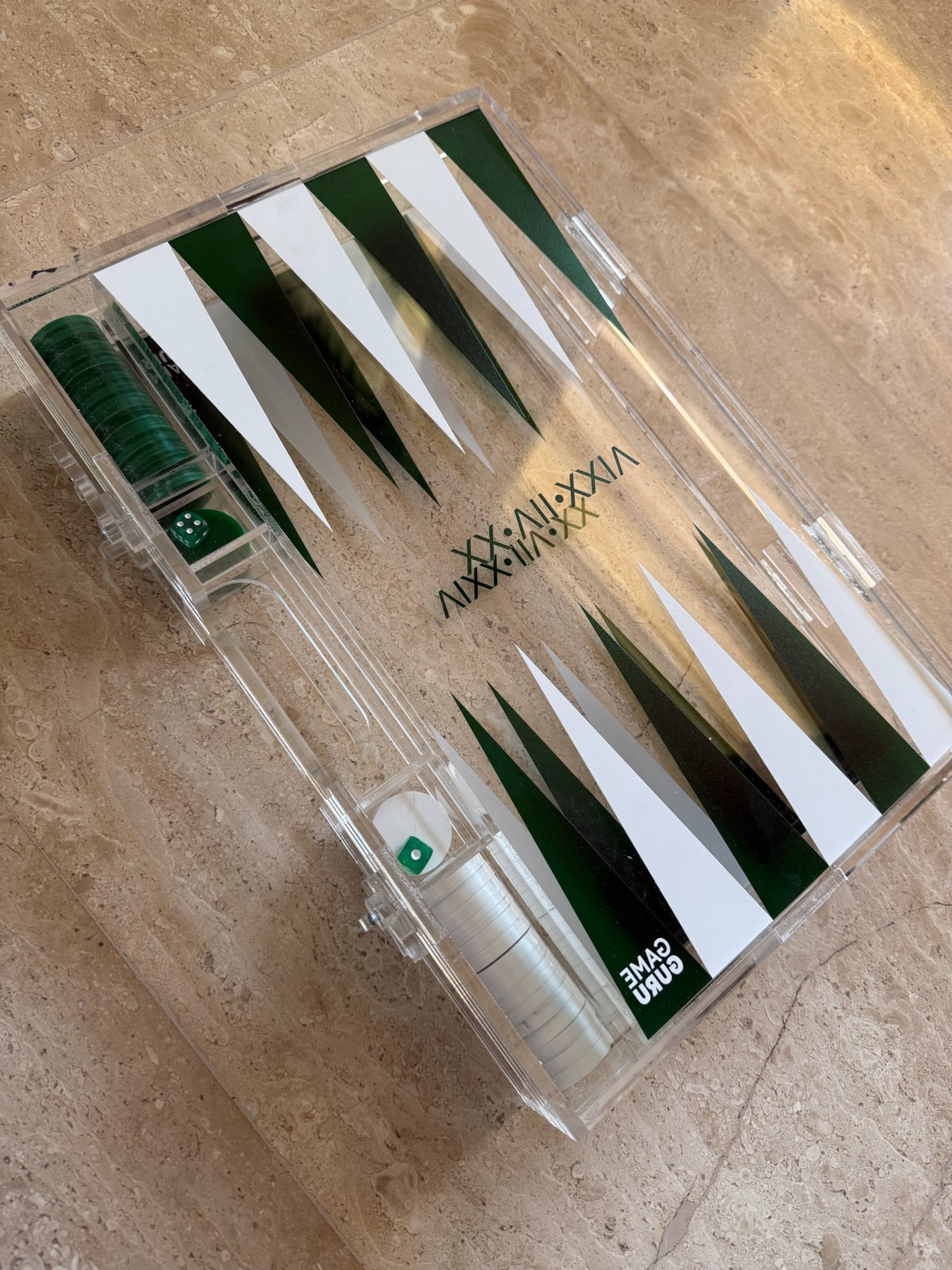 Dark Green x White Acrylic Tawla Set