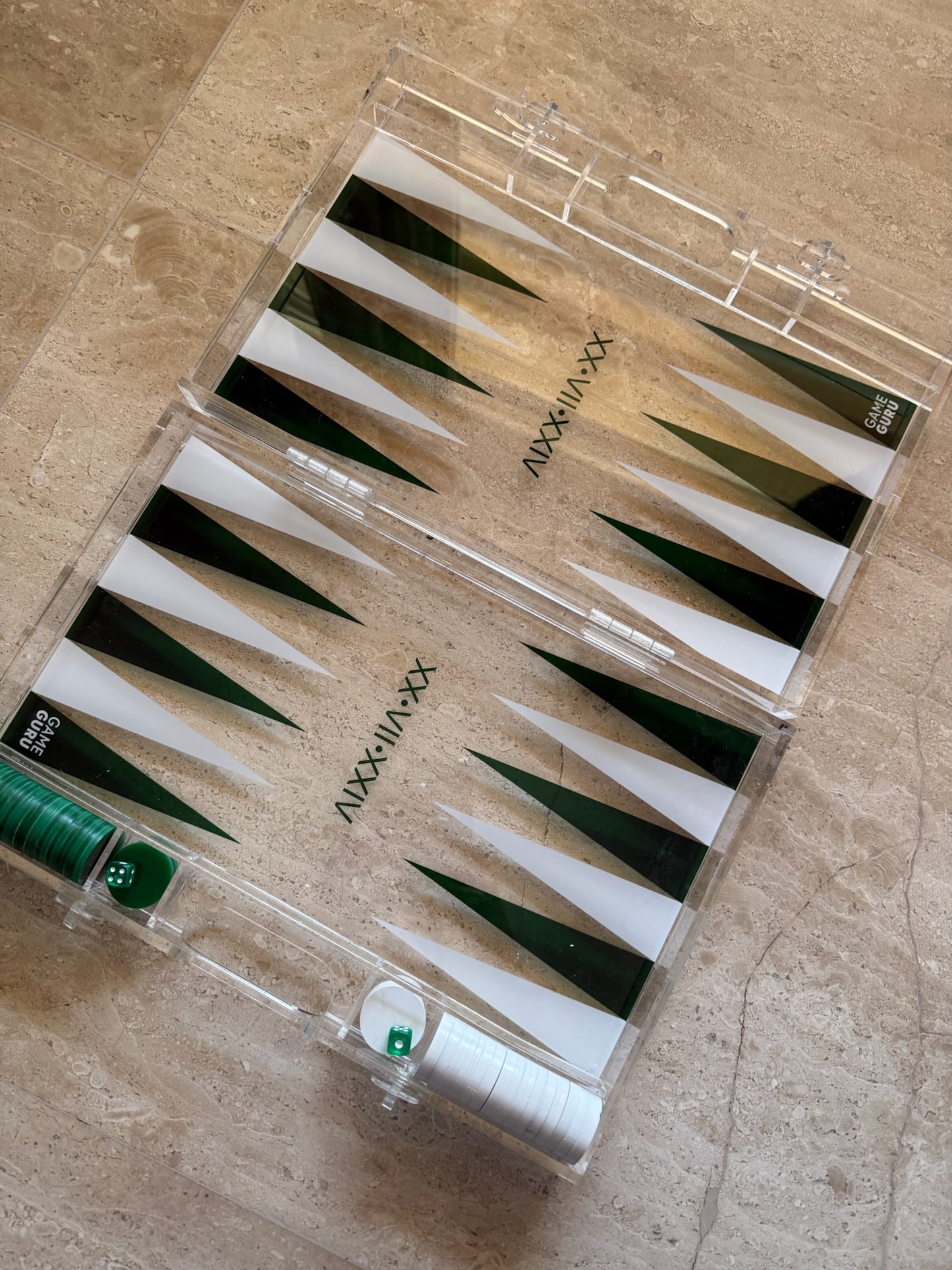 Dark Green x White Acrylic Tawla Set