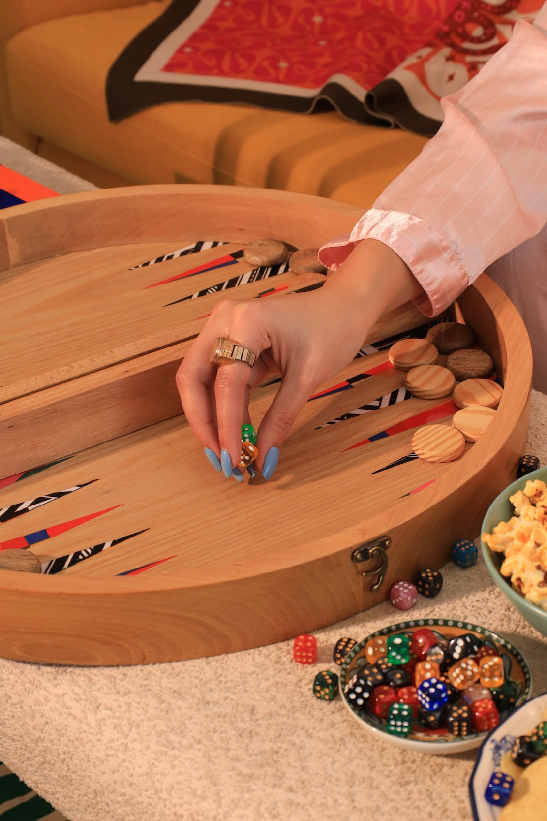 Multi-colored Circular Wooden Tawla Set