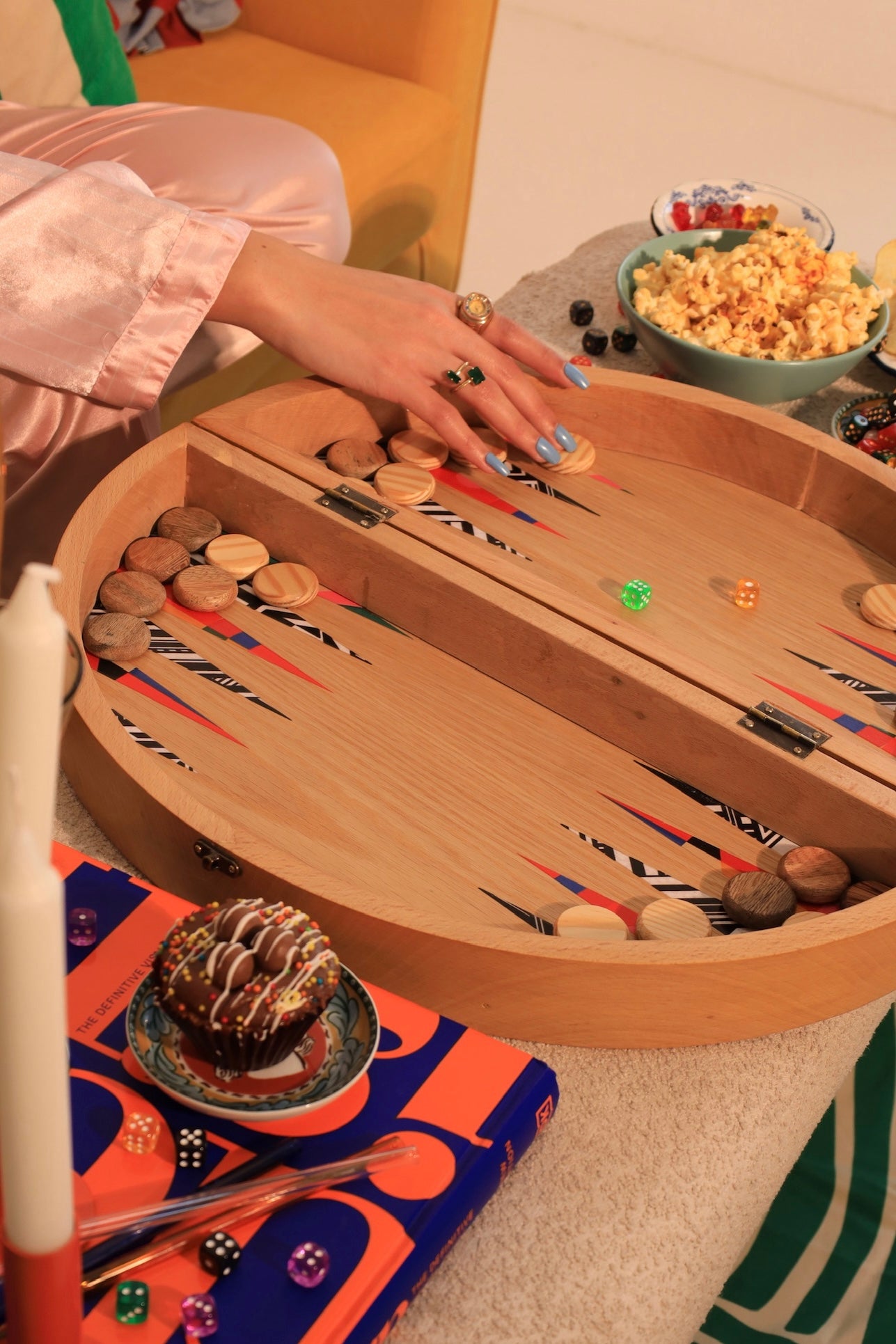 Multi-colored Circular Wooden Tawla Set