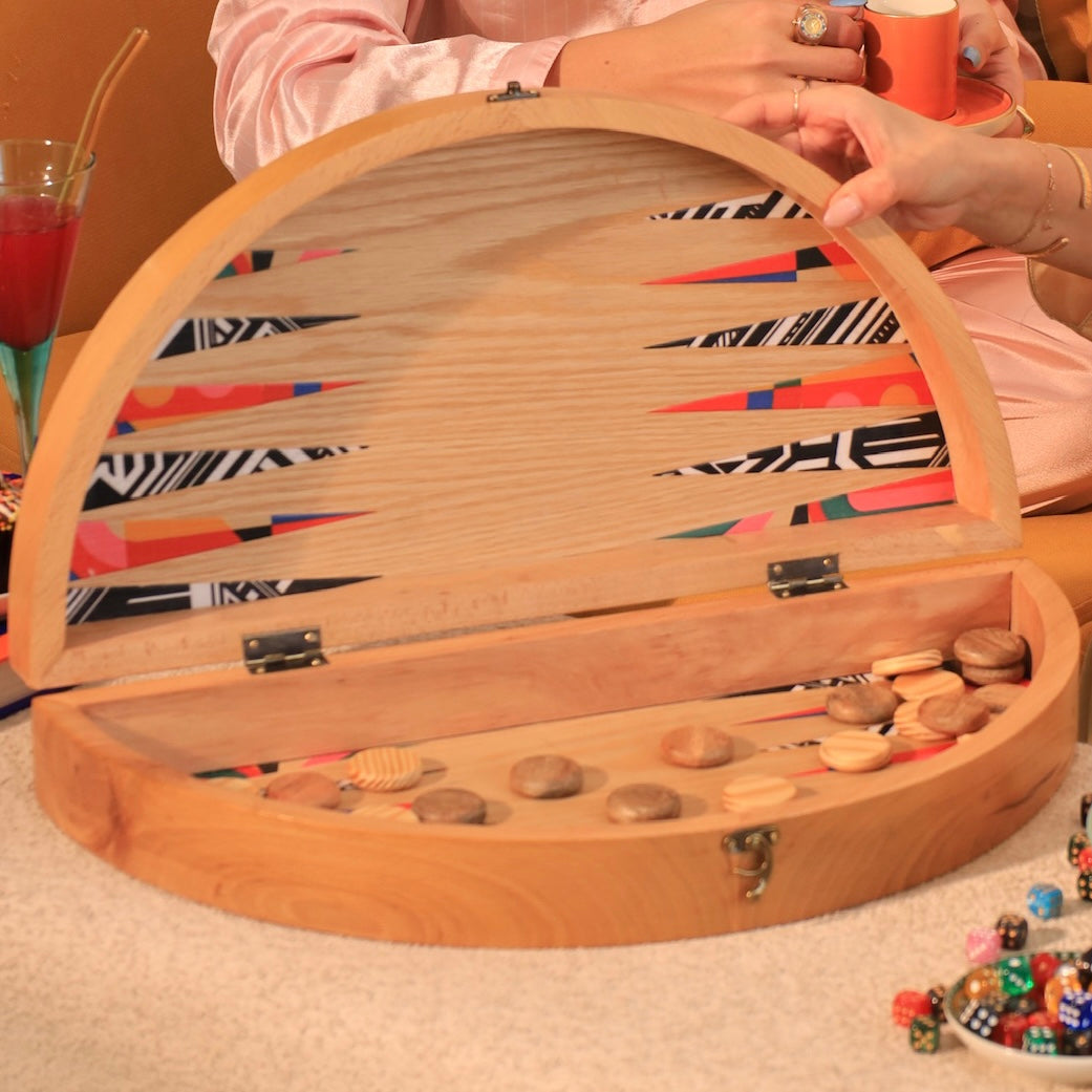 Multi-colored Circular Wooden Tawla Set