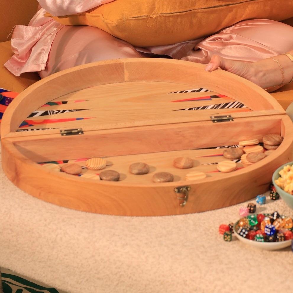 Multi-colored Circular Wooden Tawla Set