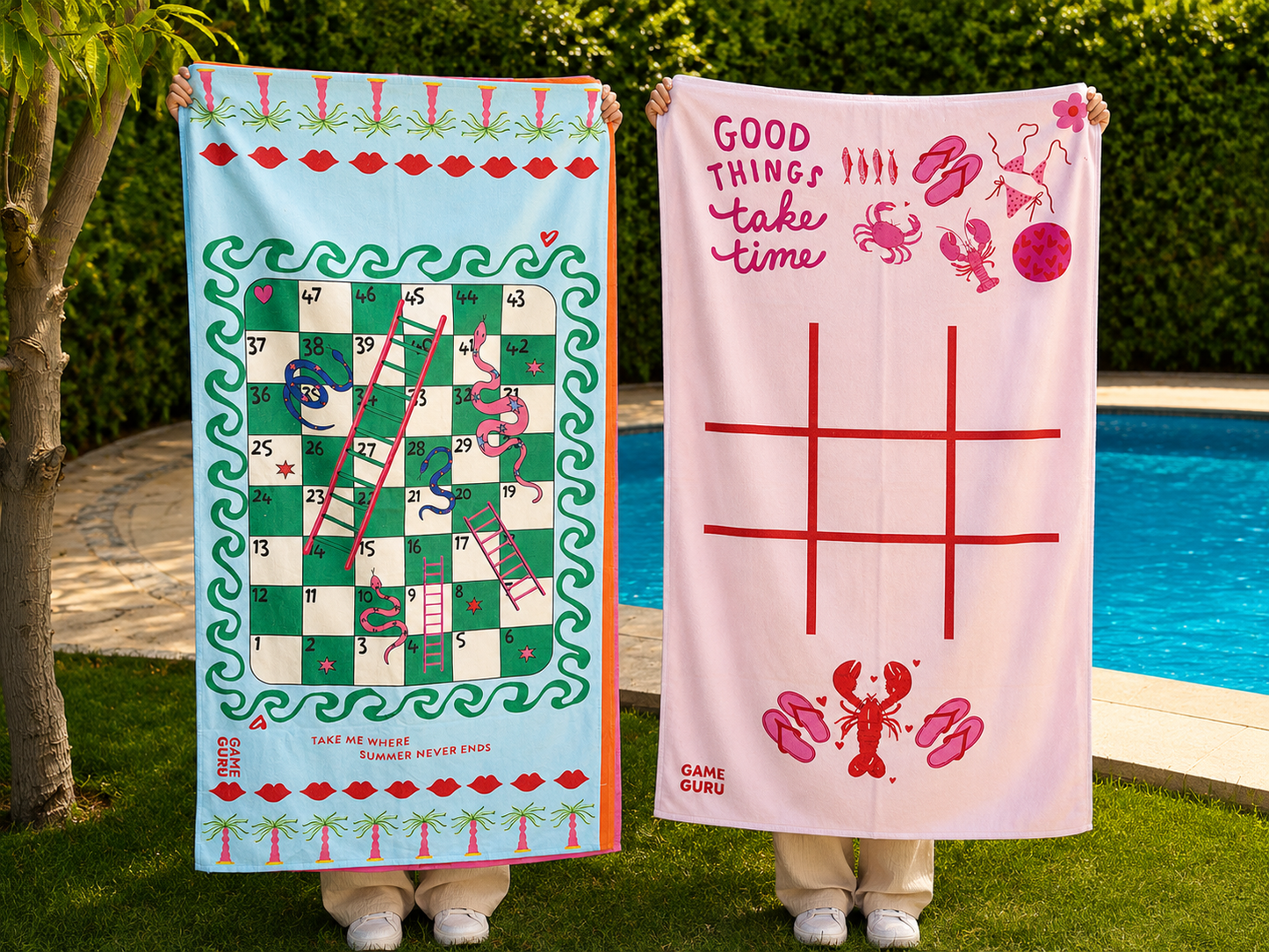 Green + Pink Game Beach Towels Bundle