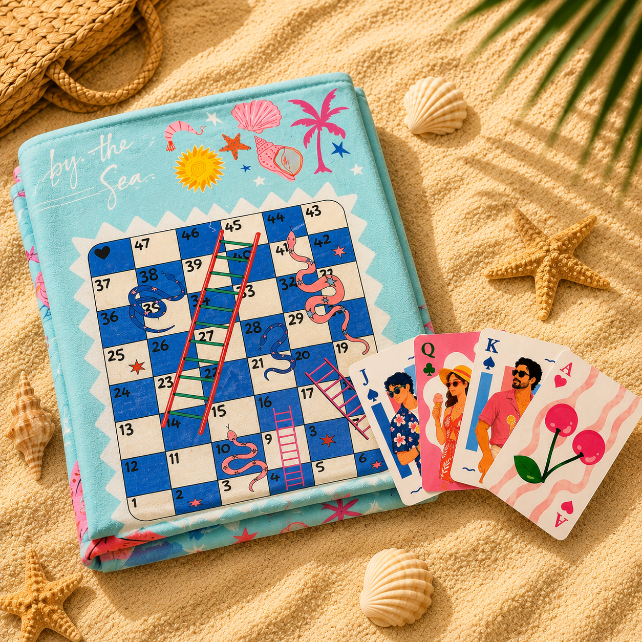 Blue Game Beach Towel + Beach Chill Cards Deck Bundle