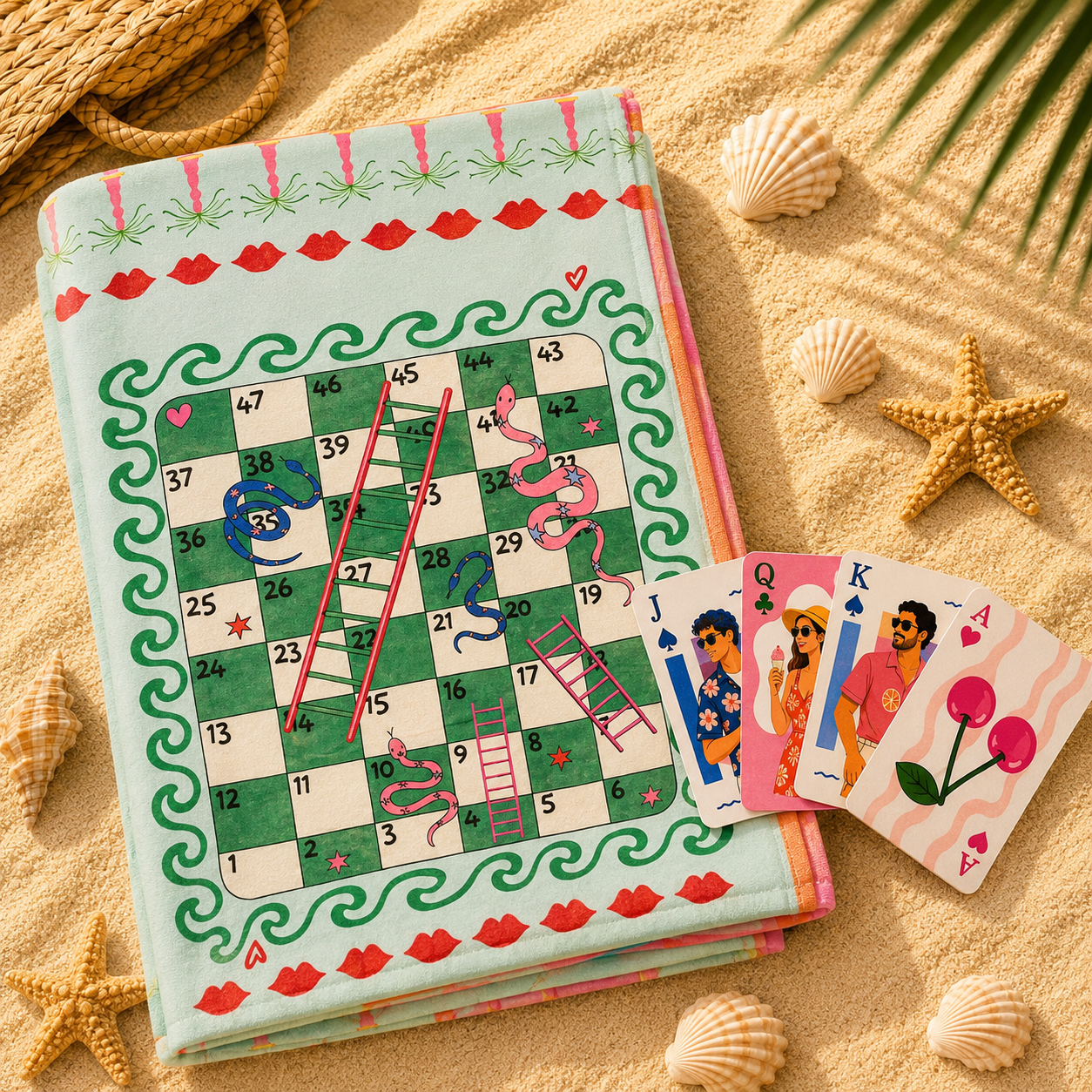 Green Game Beach Towel + Beach Chill Cards Deck Bundle