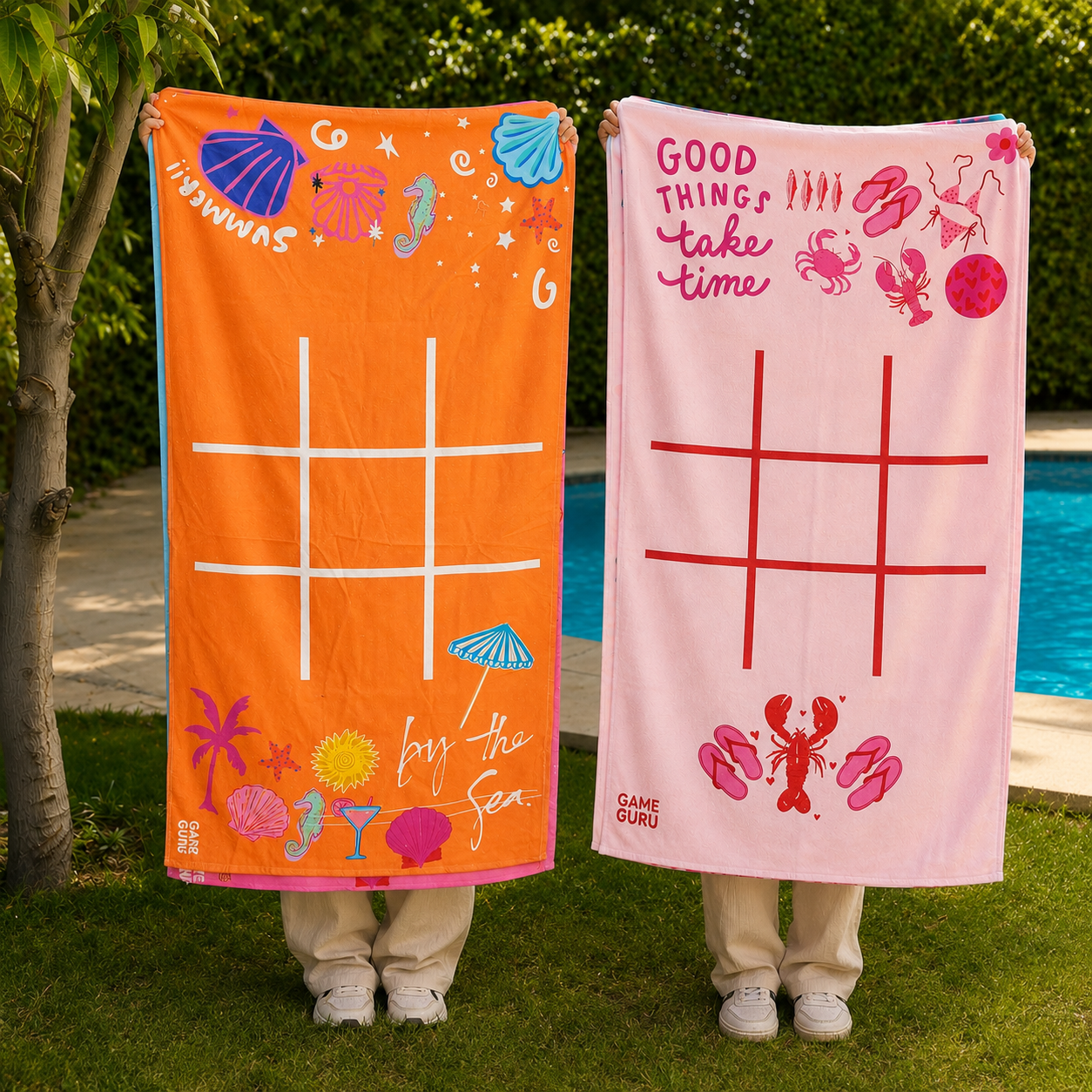 Pink + Orange Game Beach Towels Bundle