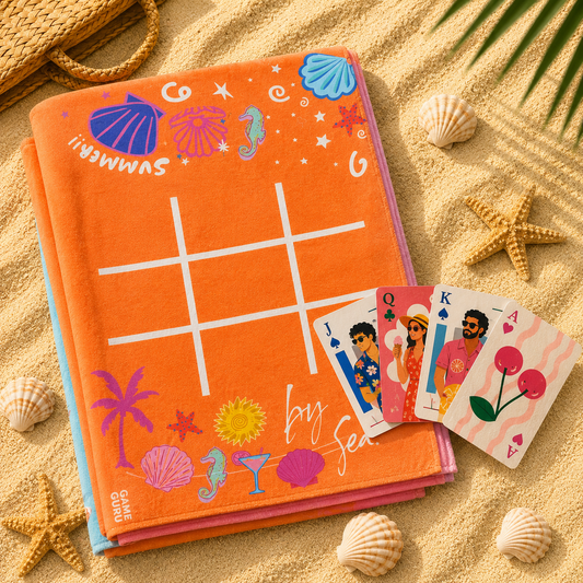 Orange Game Beach Towel + Beach Chill Cards Deck Bundle