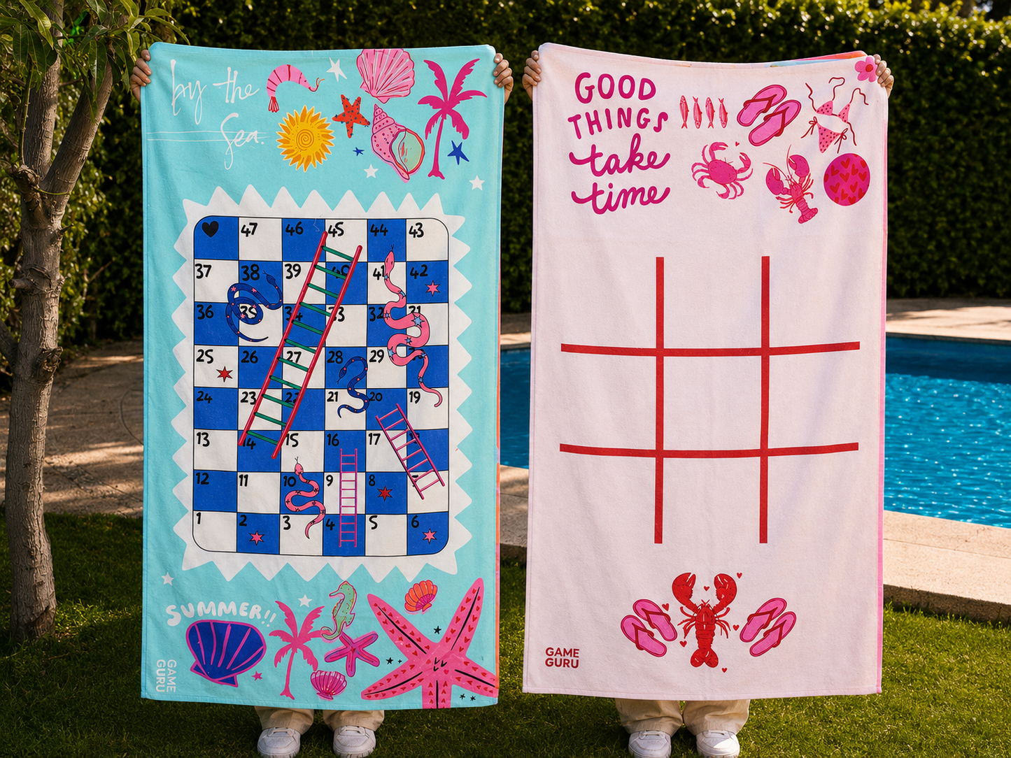 Blue + Pink Game Beach Towels Bundle