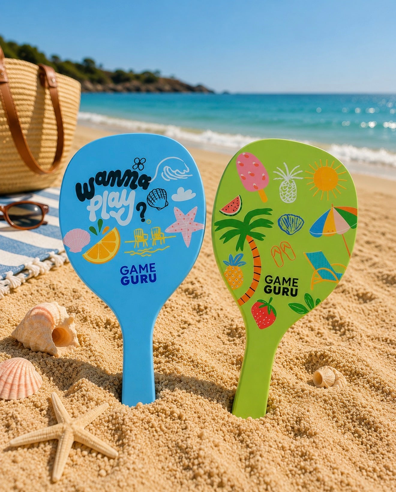Sun-kissed Fun Wooden Beach Rackets