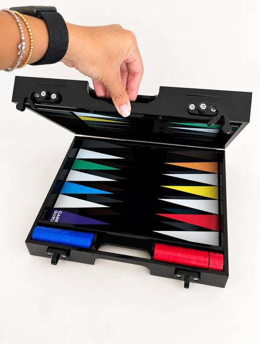 Black Acrylic 2-in-1 Tawla & Chess Set - Multi-colored