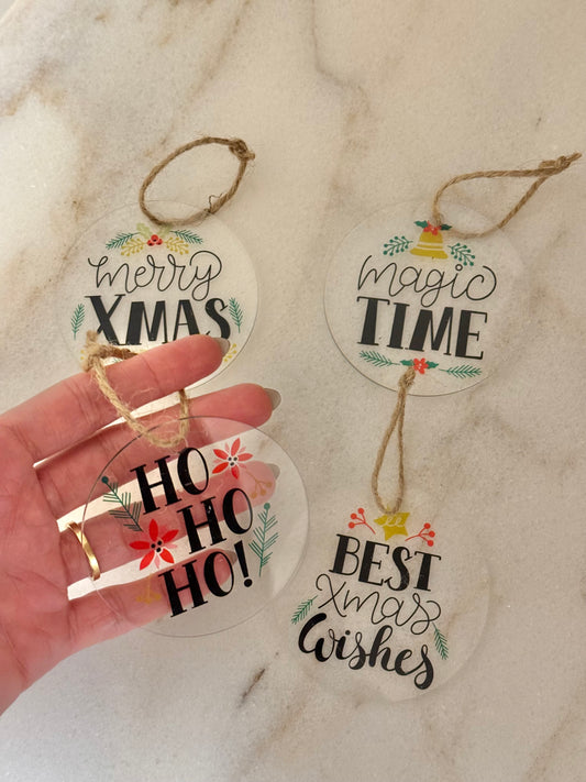 'Magic Time' Acrylic Christmas Ornaments - 4pcs