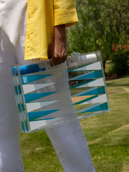 White x Turquoise Acrylic Tawla Set