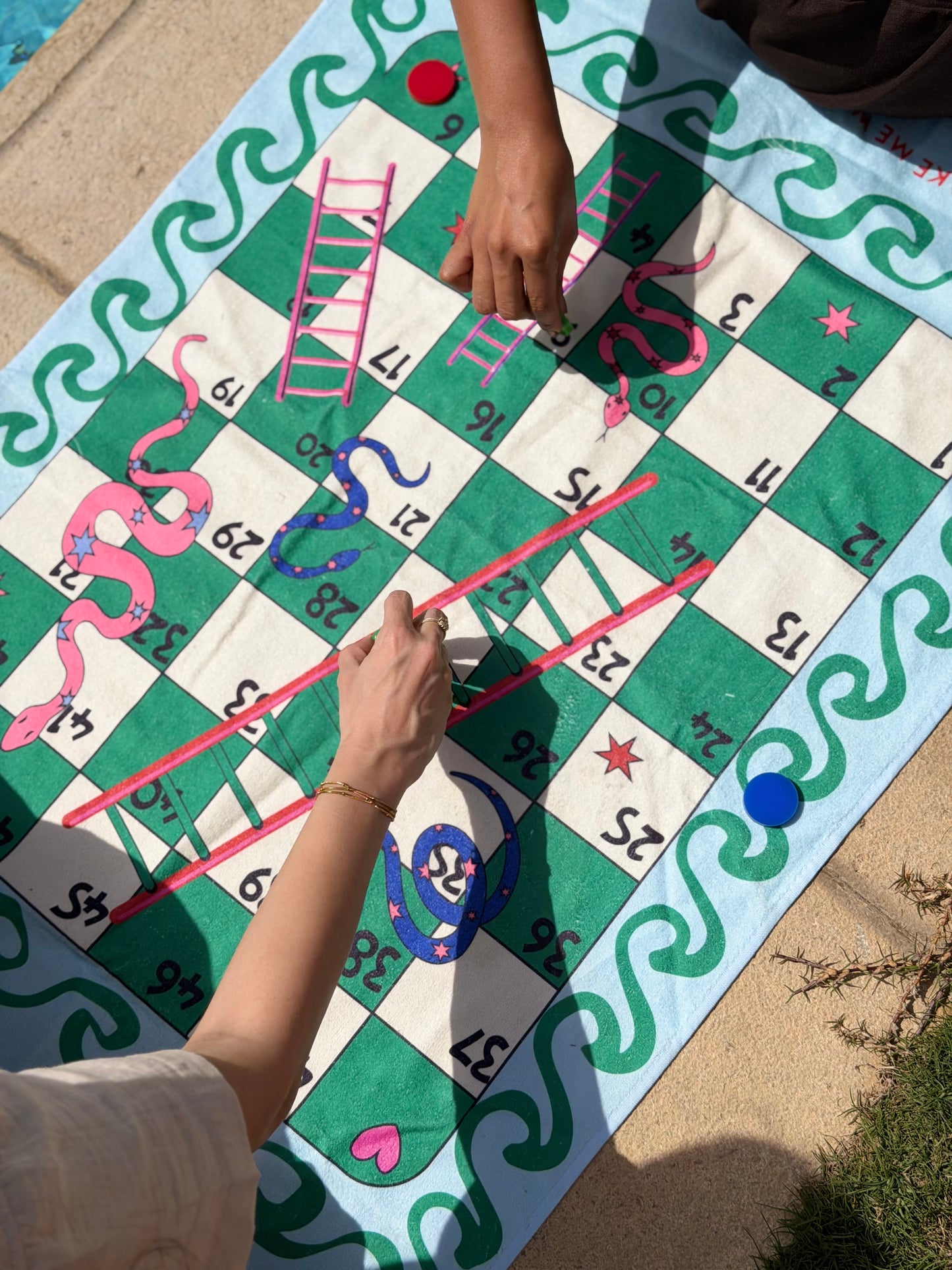 Game Beach Towel - Green Snakes & Ladders