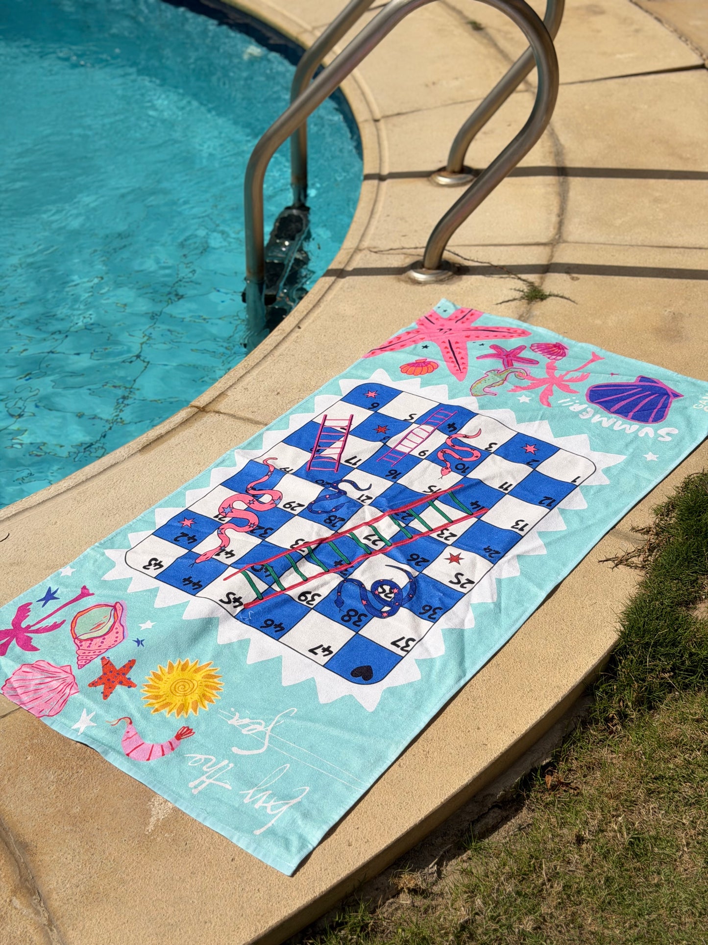 Game Beach Towel - Blue Snakes & Ladders