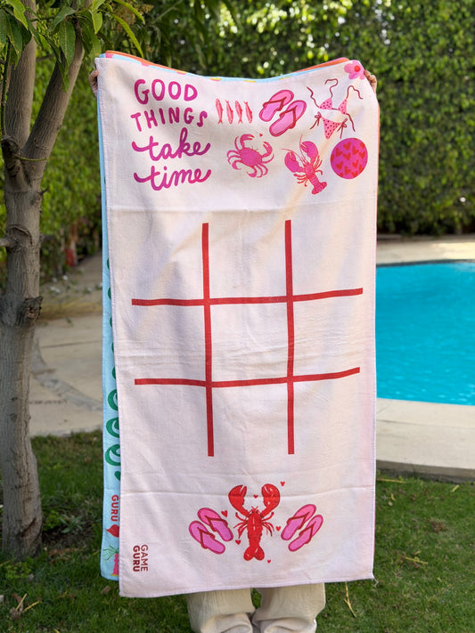 Game Beach Towel - Pink Tic Tac Toe
