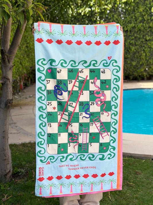 Game Beach Towel - Green Snakes & Ladders