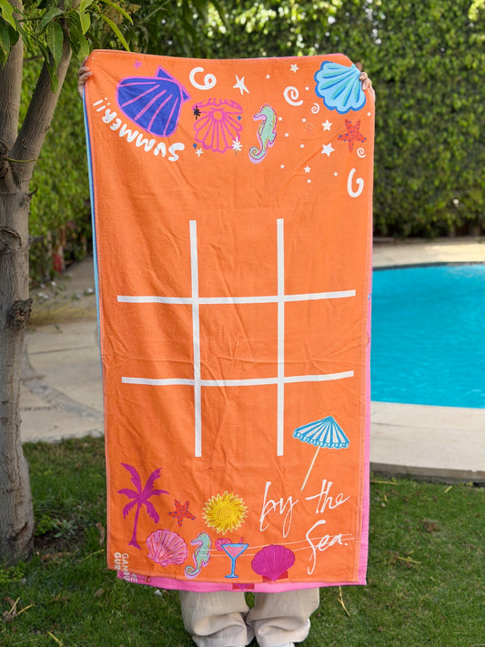 Game Beach Towel - Orange Tic Tac Toe