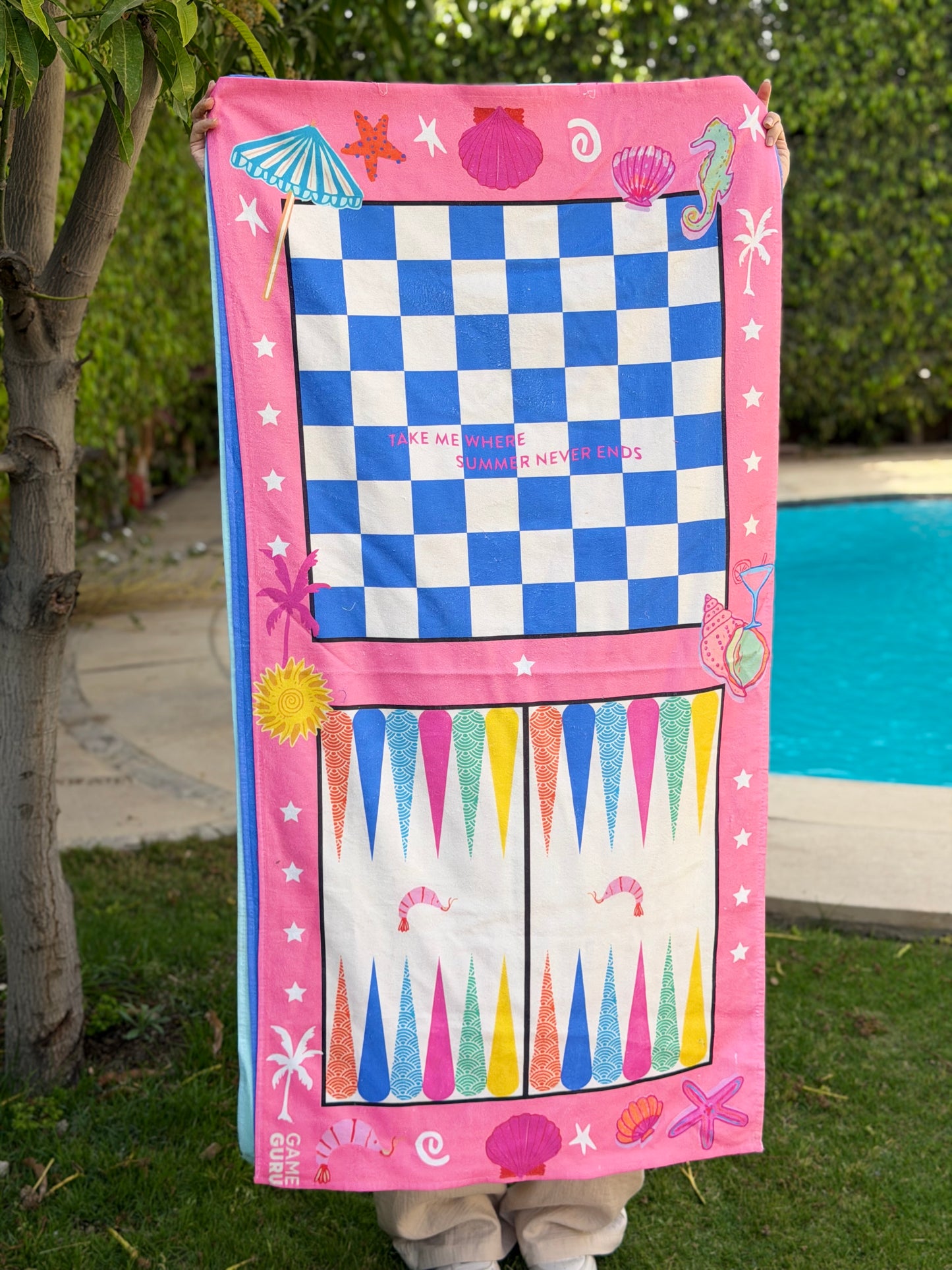 Game Beach Towel - Pink Tawla & Chess