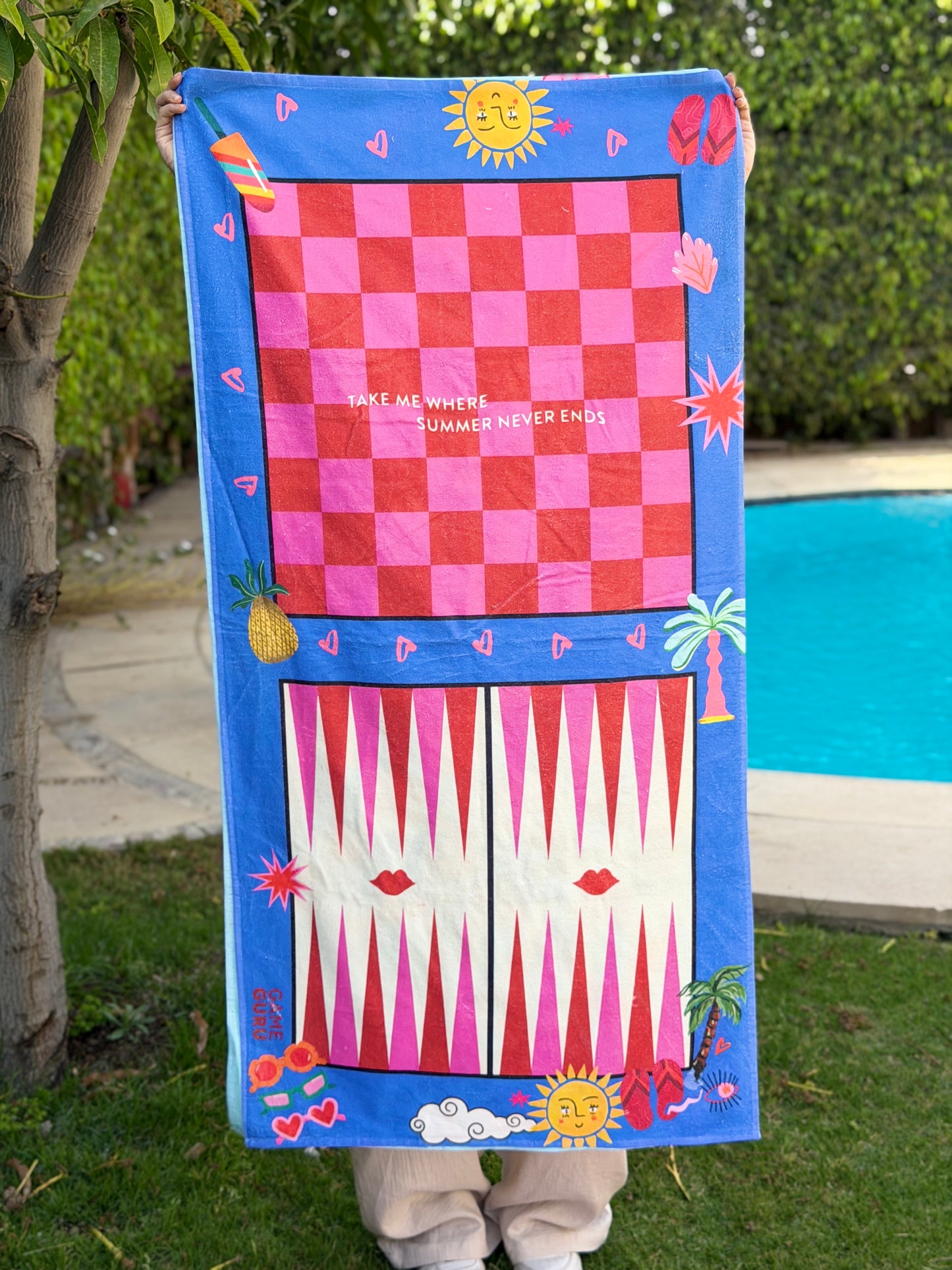 Game Beach Towel - Blue Tawla & Chess