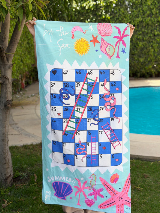 Game Beach Towel - Blue Snakes & Ladders
