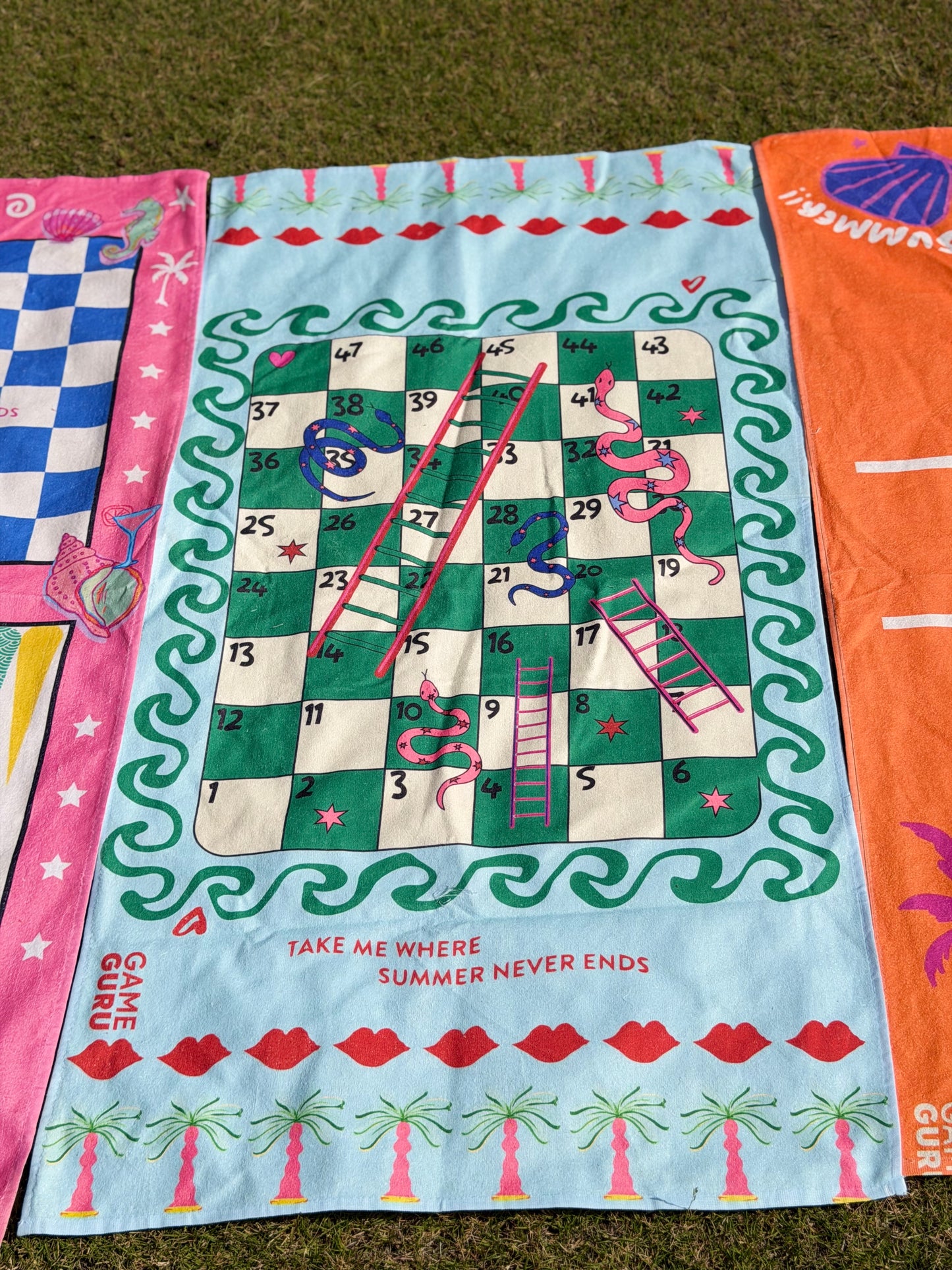 Game Beach Towel - Green Snakes & Ladders
