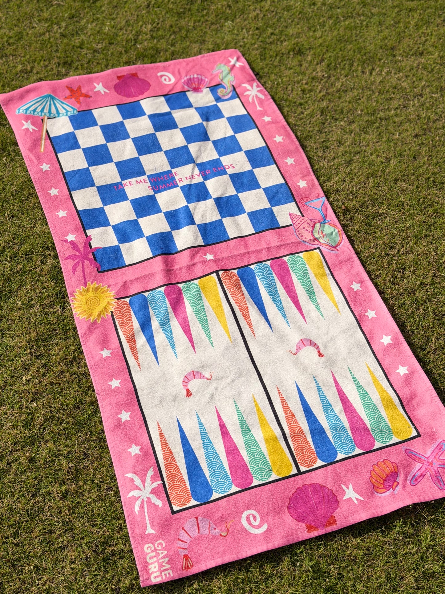 Game Beach Towel - Pink Tawla & Chess