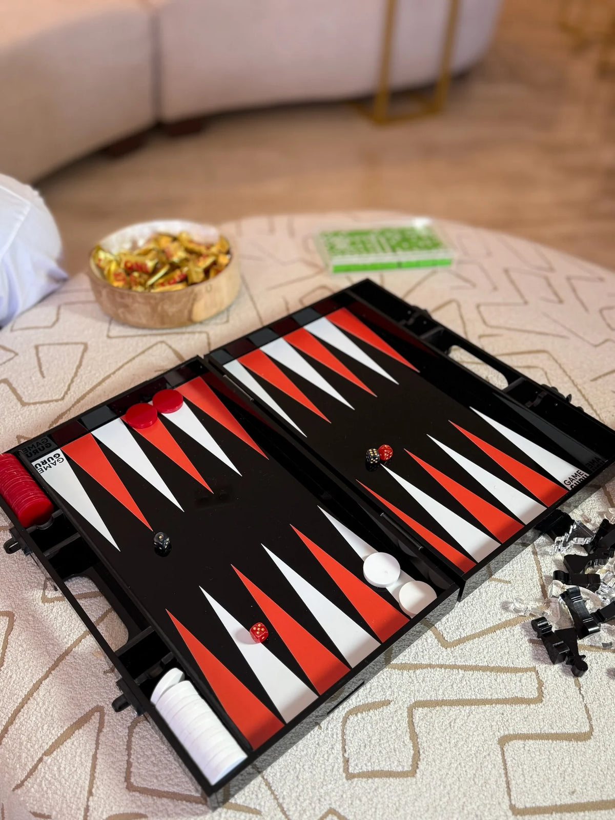 Customize your own black 2-in-1 acrylic Tawla & Chess set