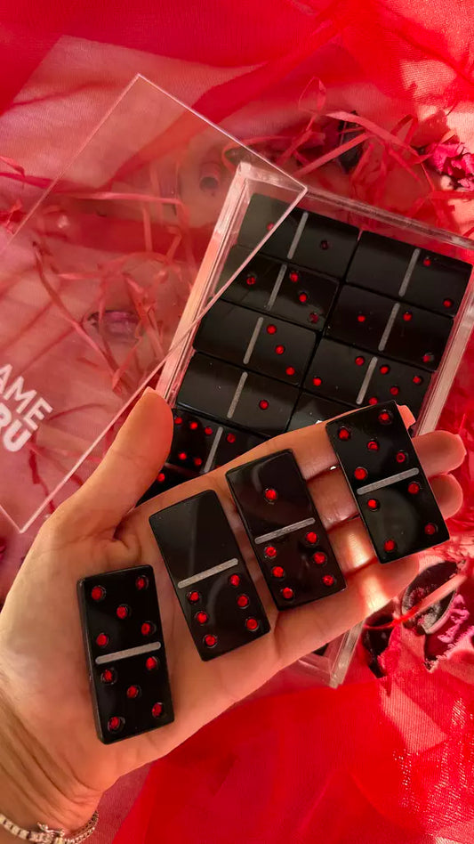 Black Acrylic Dominoes with Red Rhinestones